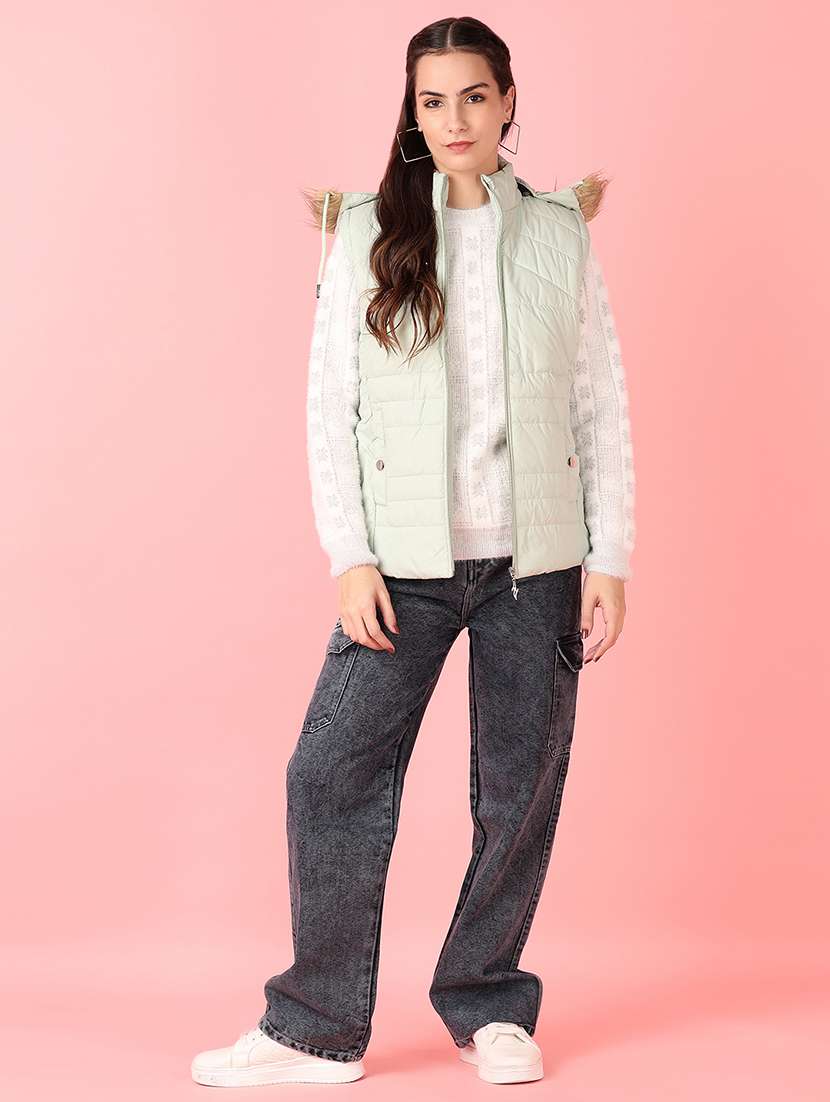 women solid sleeveless quilted hooded jacket - 21528763 -  Standard Image - 4