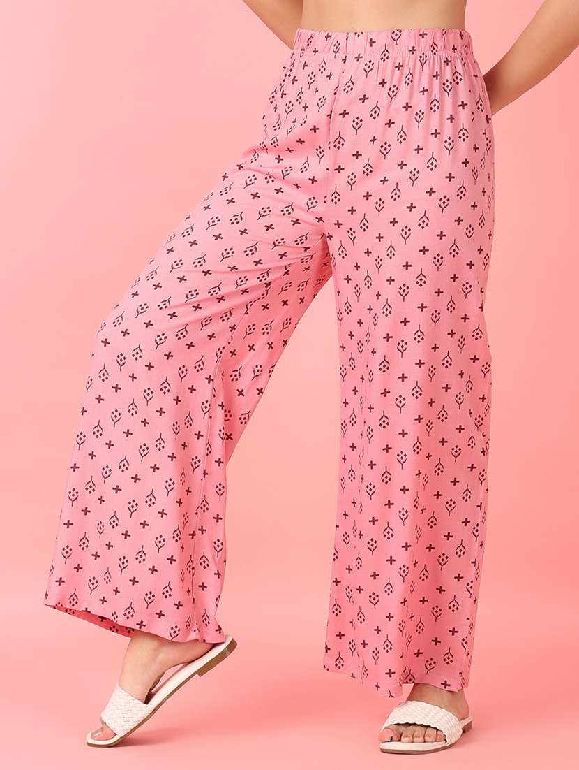 women pink printed straight palazzo - 21528793 -  Standard Image - 1