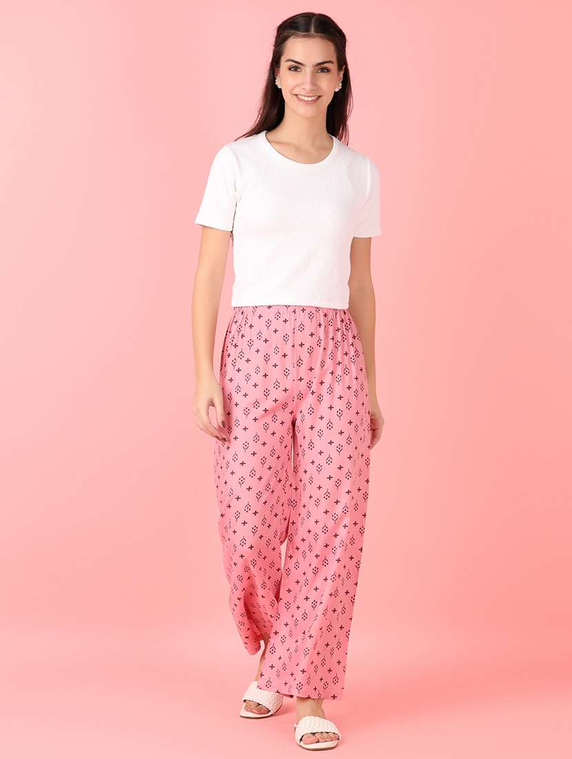 women pink printed straight palazzo - 21528793 -  Standard Image - 4