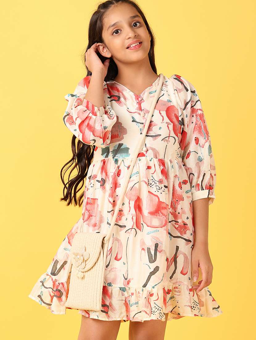 girls off white printed tiered dress - 21528798 -  Standard Image - 1