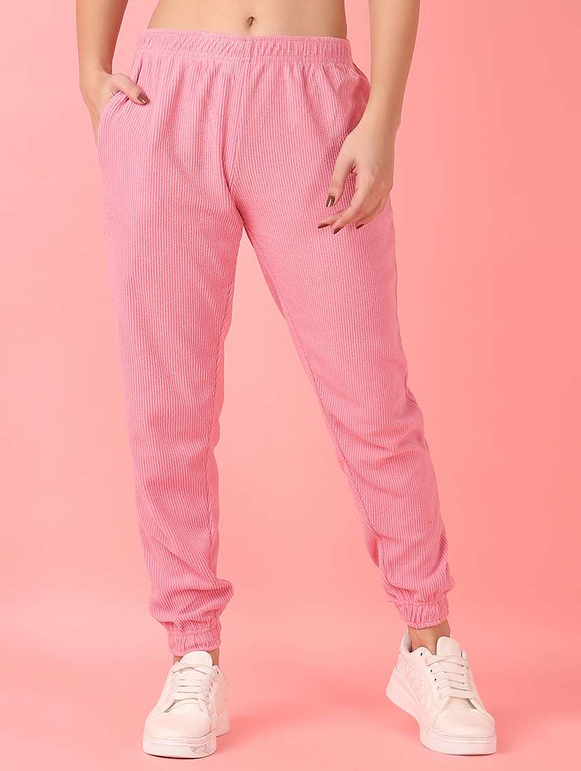women pink solid jogger