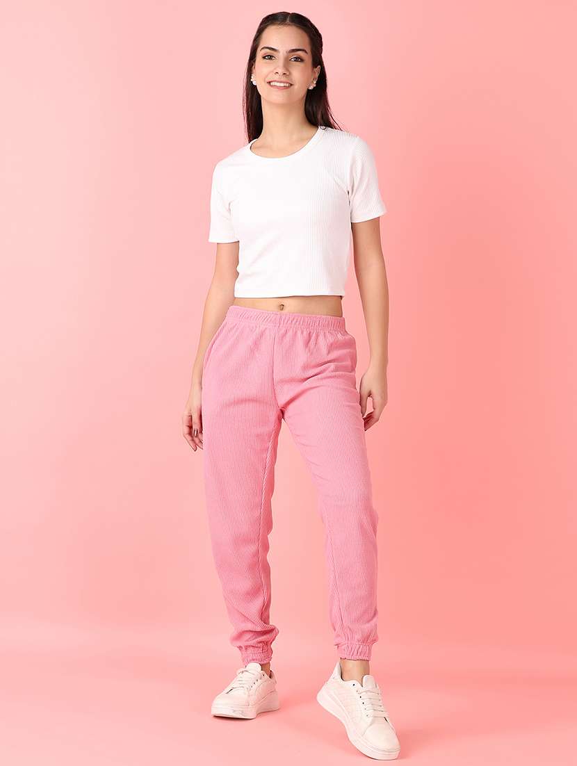 women pink solid jogger - 21528799 -  Standard Image - 4