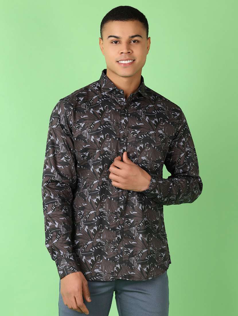 men long sleeves printed casual shirt