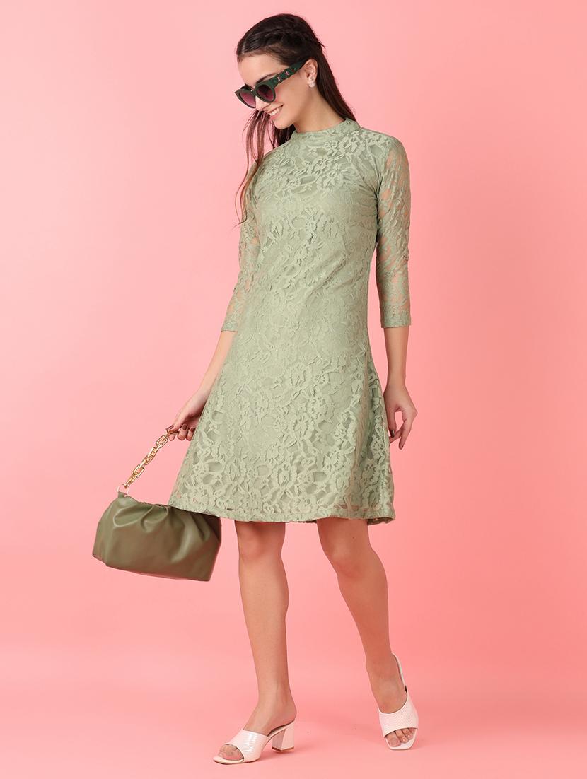 women solid lace detauled a-line dress - 21528848 -  Zoom Image - 0