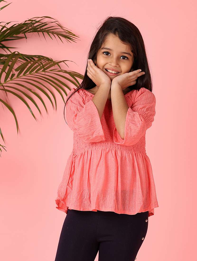 girls peach solid bell sleeve top - 21528907 -  Standard Image - 1