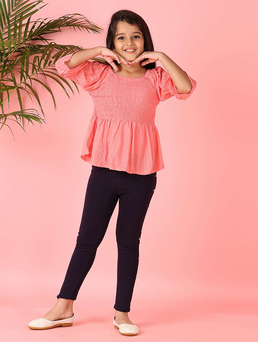 girls peach solid bell sleeve top - 21528907 -  Standard Image - 4