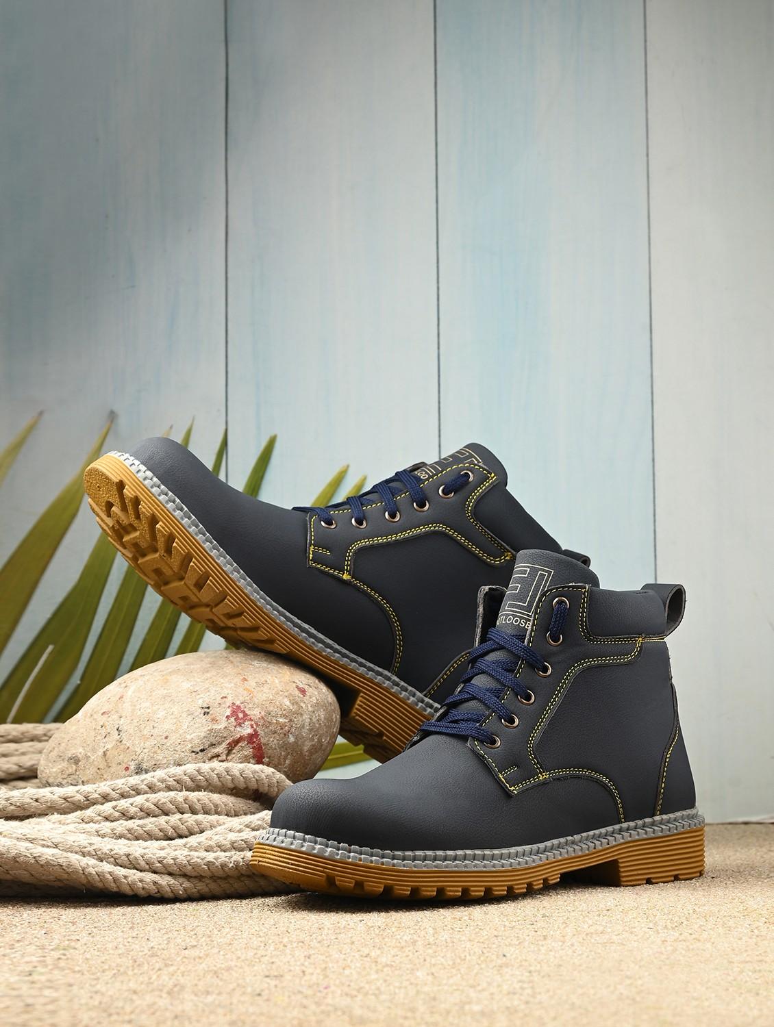 men solid blue lace up boots - 21529180 - Zoom Image - 0