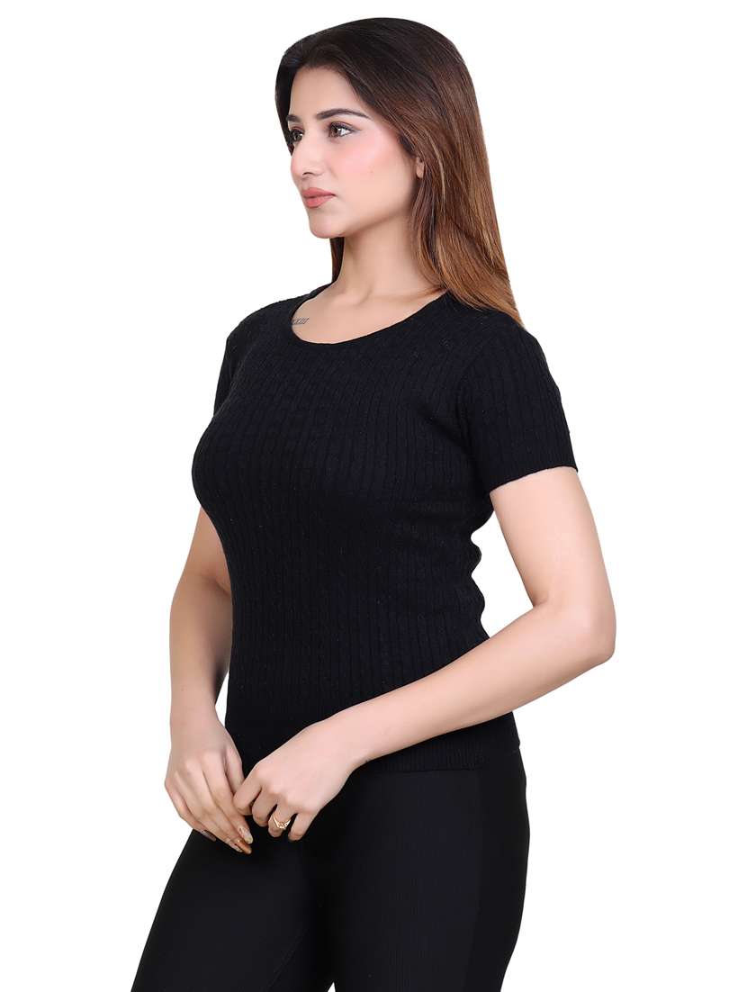 women black poly blend regular t-shirt - 21529186 - Standard Image - 1