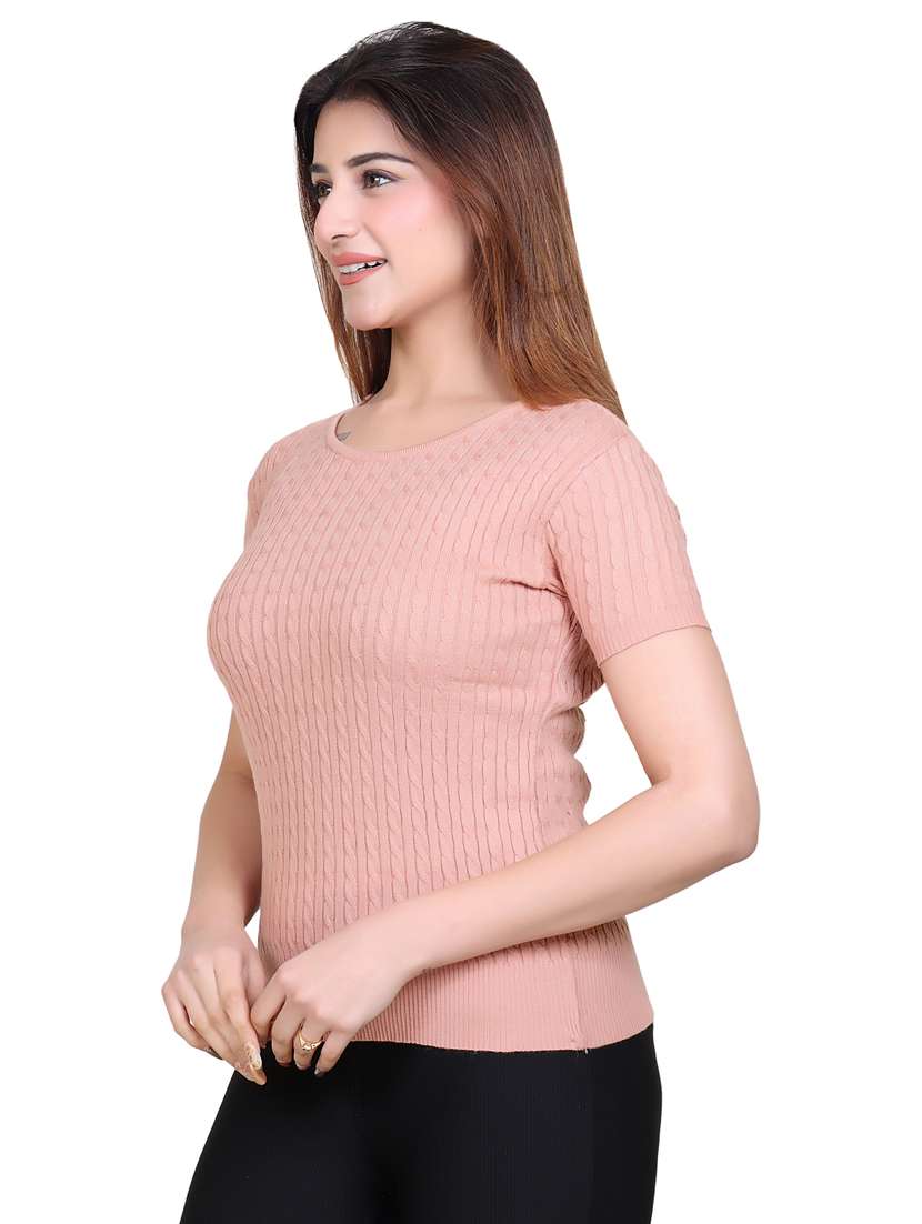 women pink poly blend regular t-shirt - 21529189 - Standard Image - 1