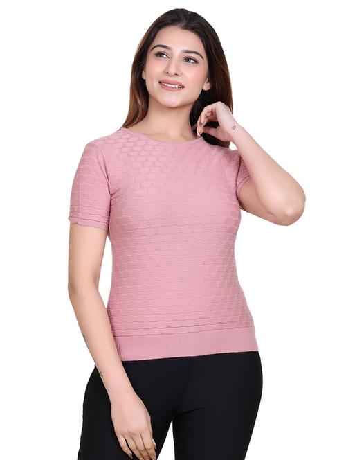 women pink poly blend regular t-shirt - 21529198 -  Standard Image - 0