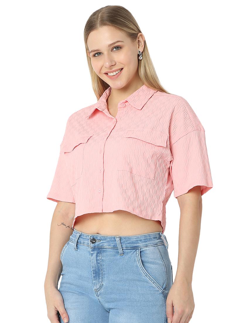 women pink polyester boxy shirt - 21529249 - Standard Image - 1