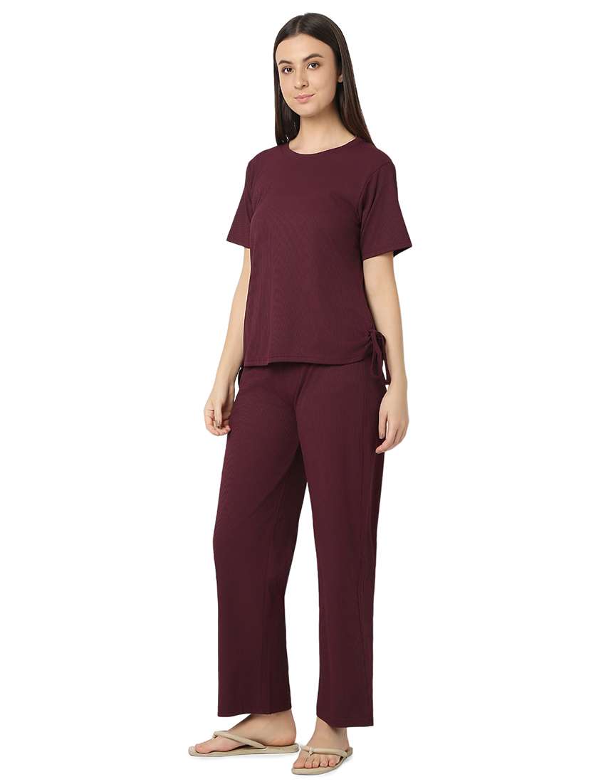 women burgundy cotton pyjama nightwear set - 21529263 -  Standard Image - 1
