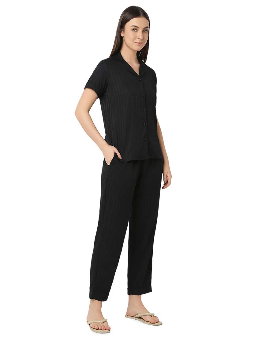 women black satin pyjama nightwear set - 21529266 -  Standard Image - 1