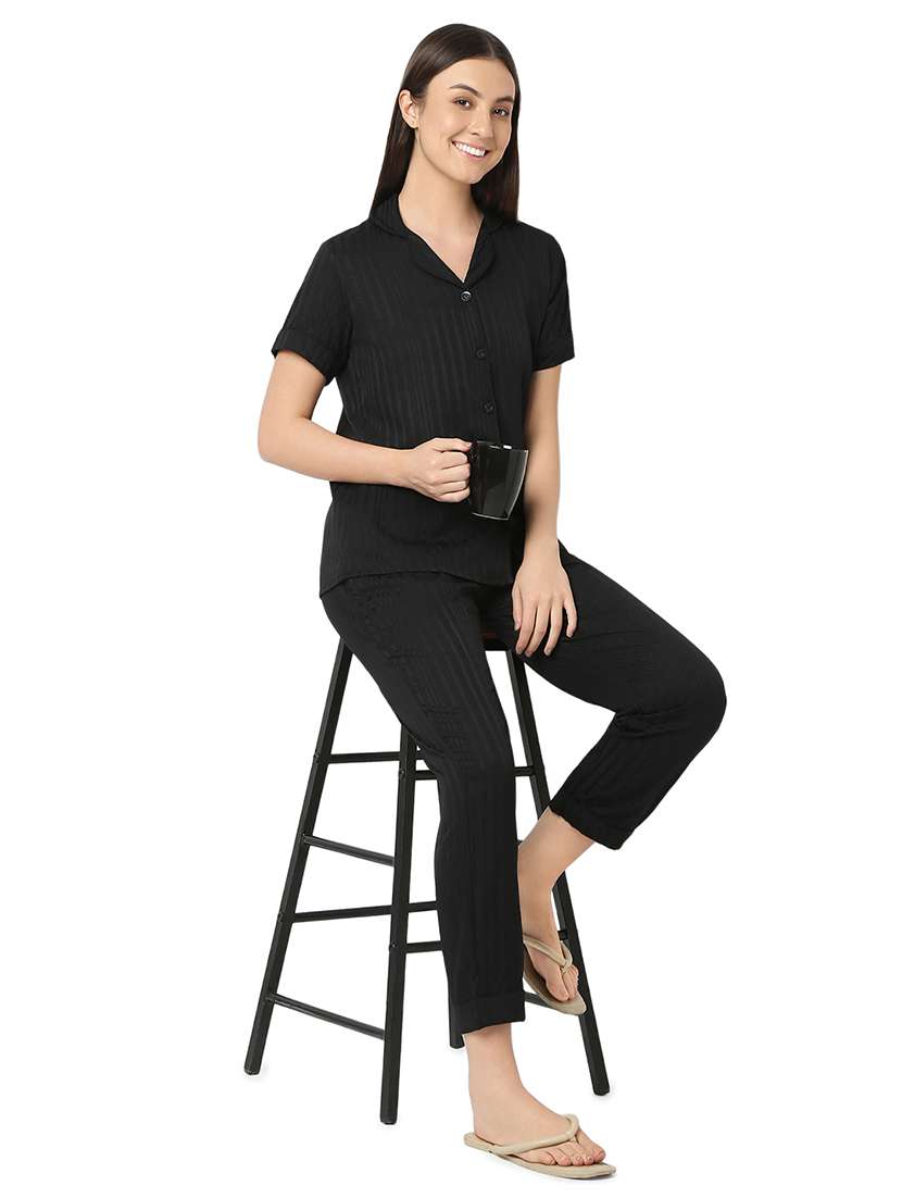 women black satin pyjama nightwear set - 21529266 -  Standard Image - 4