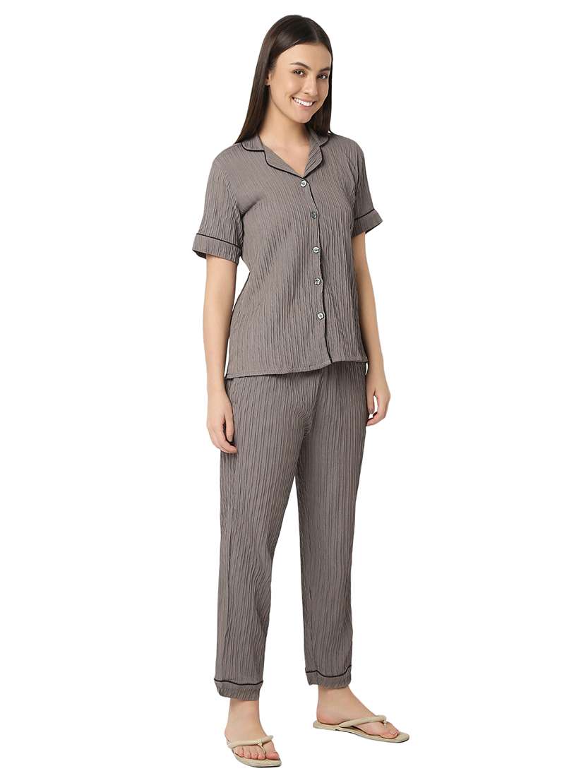 women brown polyester pyjama nightwear set - 21529274 -  Standard Image - 1