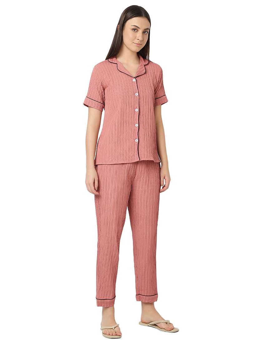 women peach polyester pyjama nightwear set - 21529275 -  Standard Image - 1