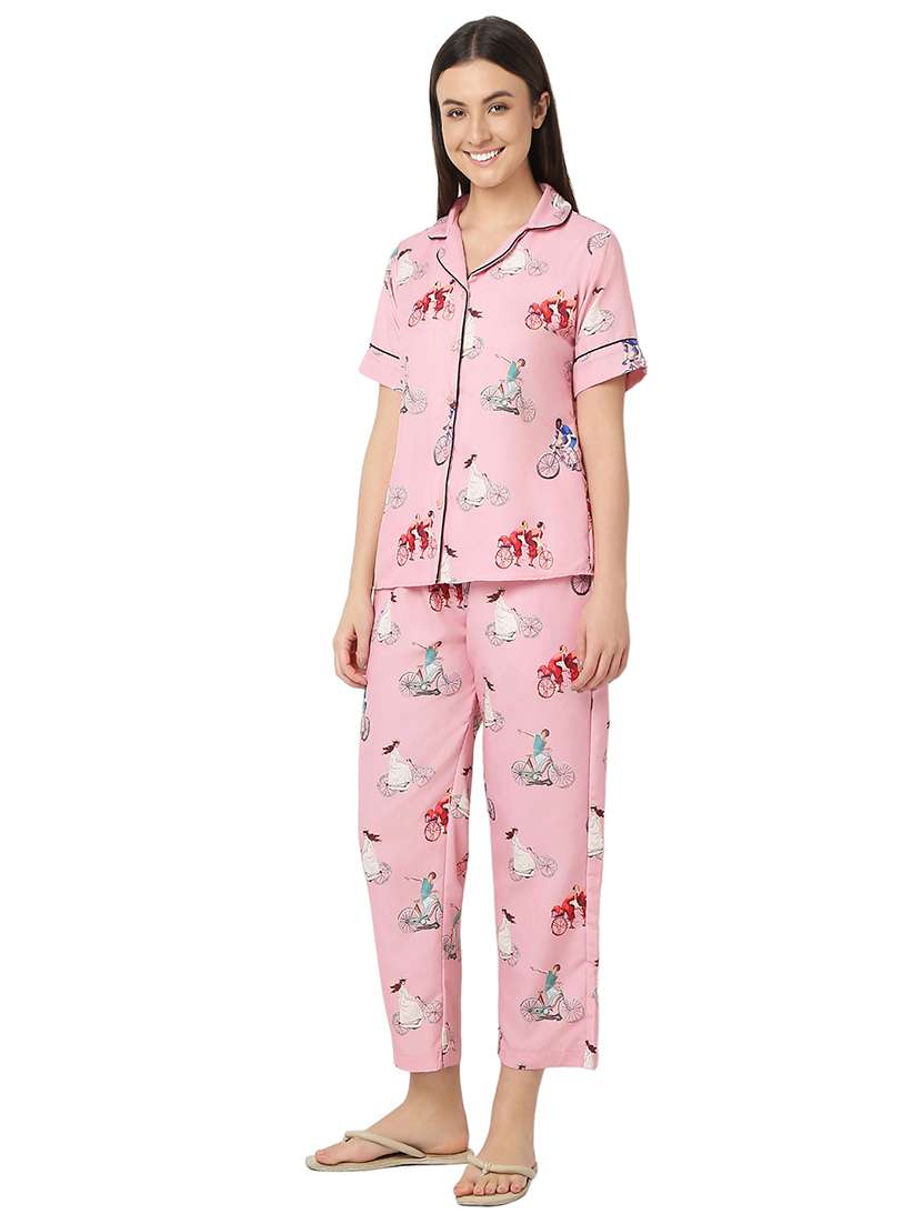 women pink cotton pyjama nightwear set - 21529281 -  Standard Image - 1