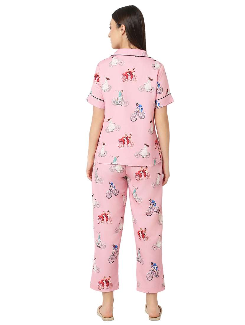 women pink cotton pyjama nightwear set - 21529281 -  Standard Image - 4