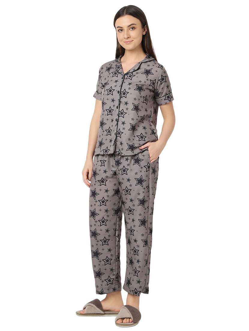women brown cotton pyjama nightwear set - 21529290 -  Standard Image - 1