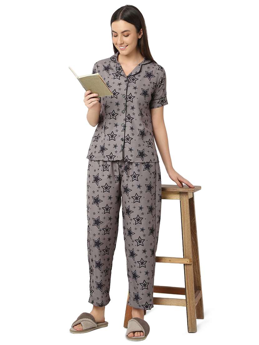 women brown cotton pyjama nightwear set - 21529290 -  Standard Image - 4