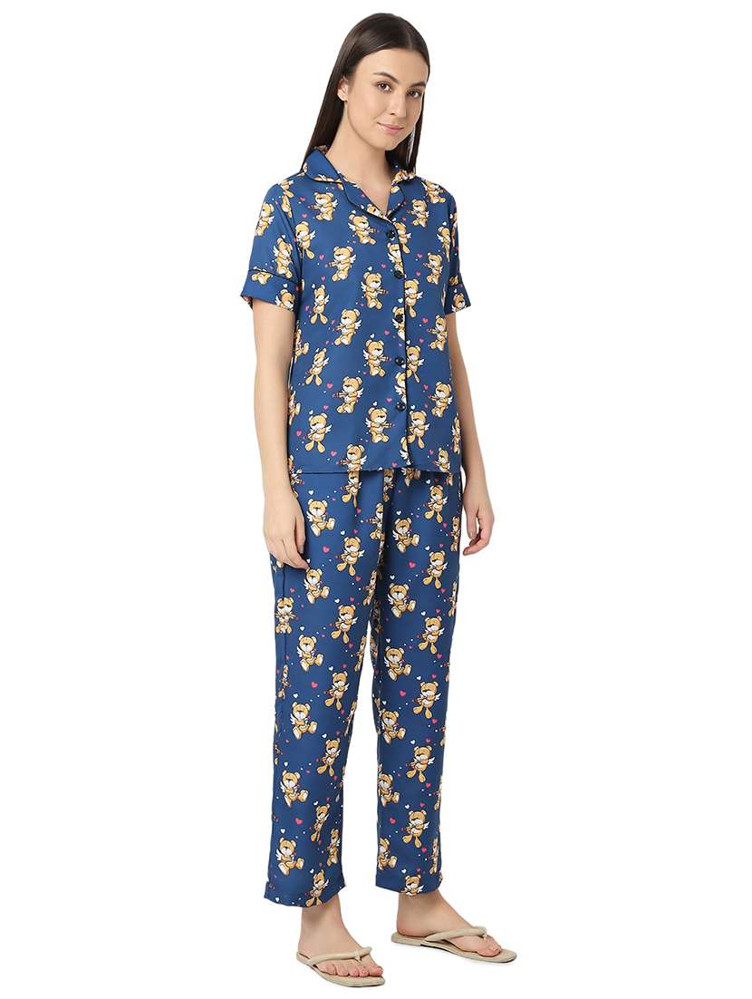 women blue cotton pyjama nightwear set - 21529292 -  Standard Image - 1