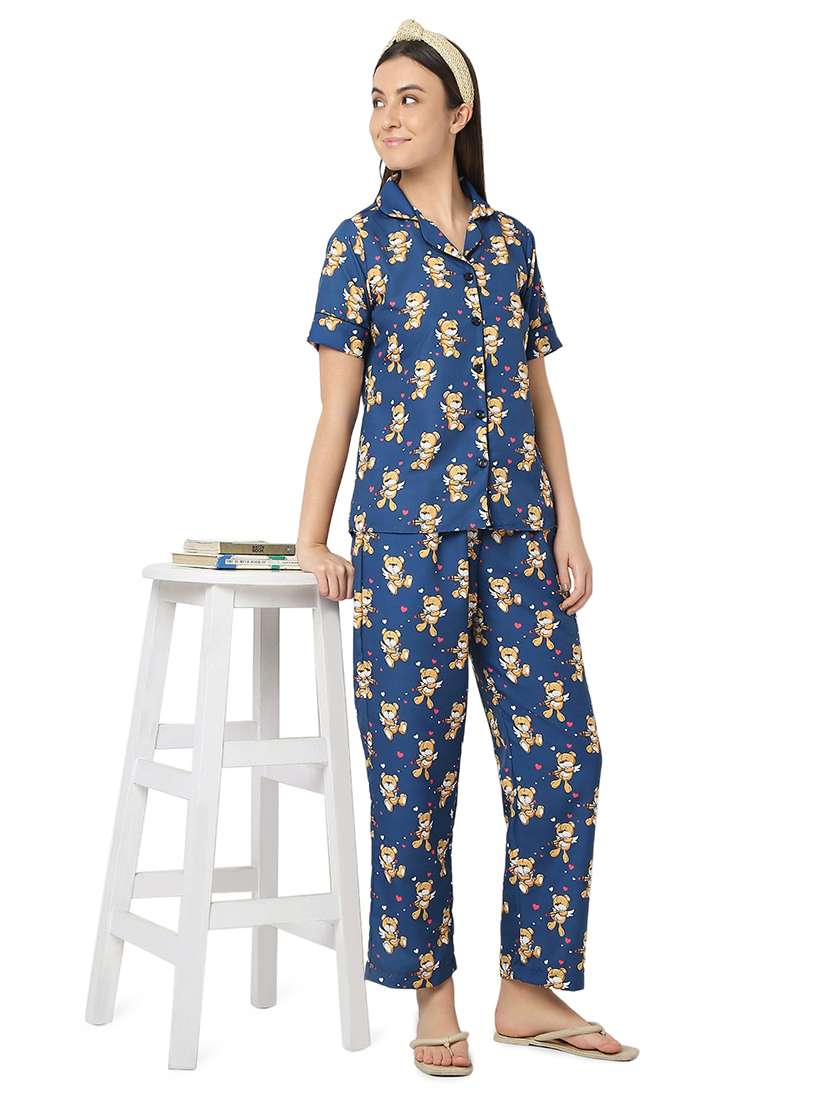 women blue cotton pyjama nightwear set - 21529292 -  Standard Image - 4