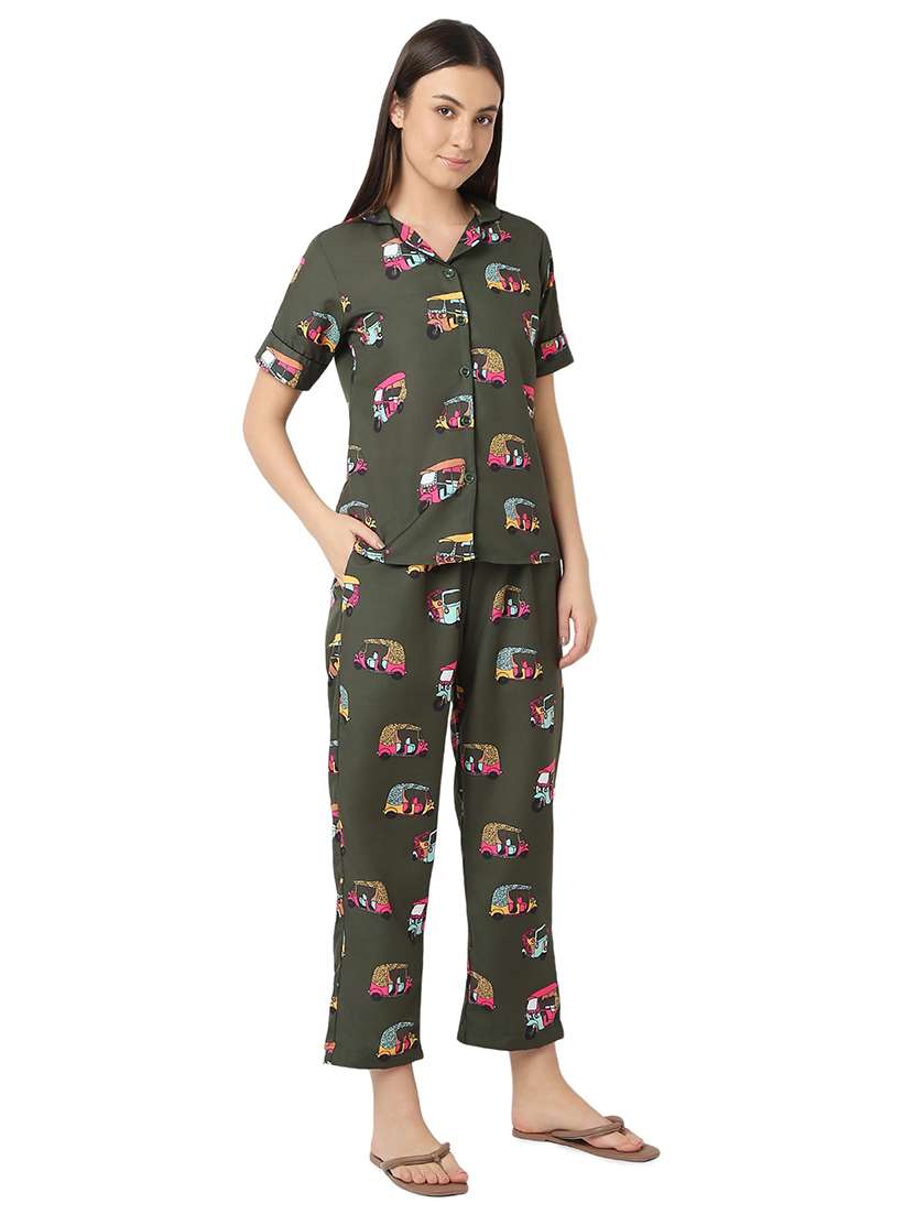women green cotton pyjama nightwear set - 21529293 -  Standard Image - 1