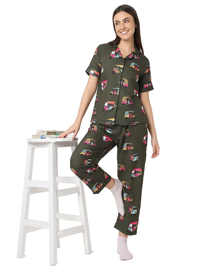 women green cotton pyjama nightwear set - 21529293 - Standard Image - 4