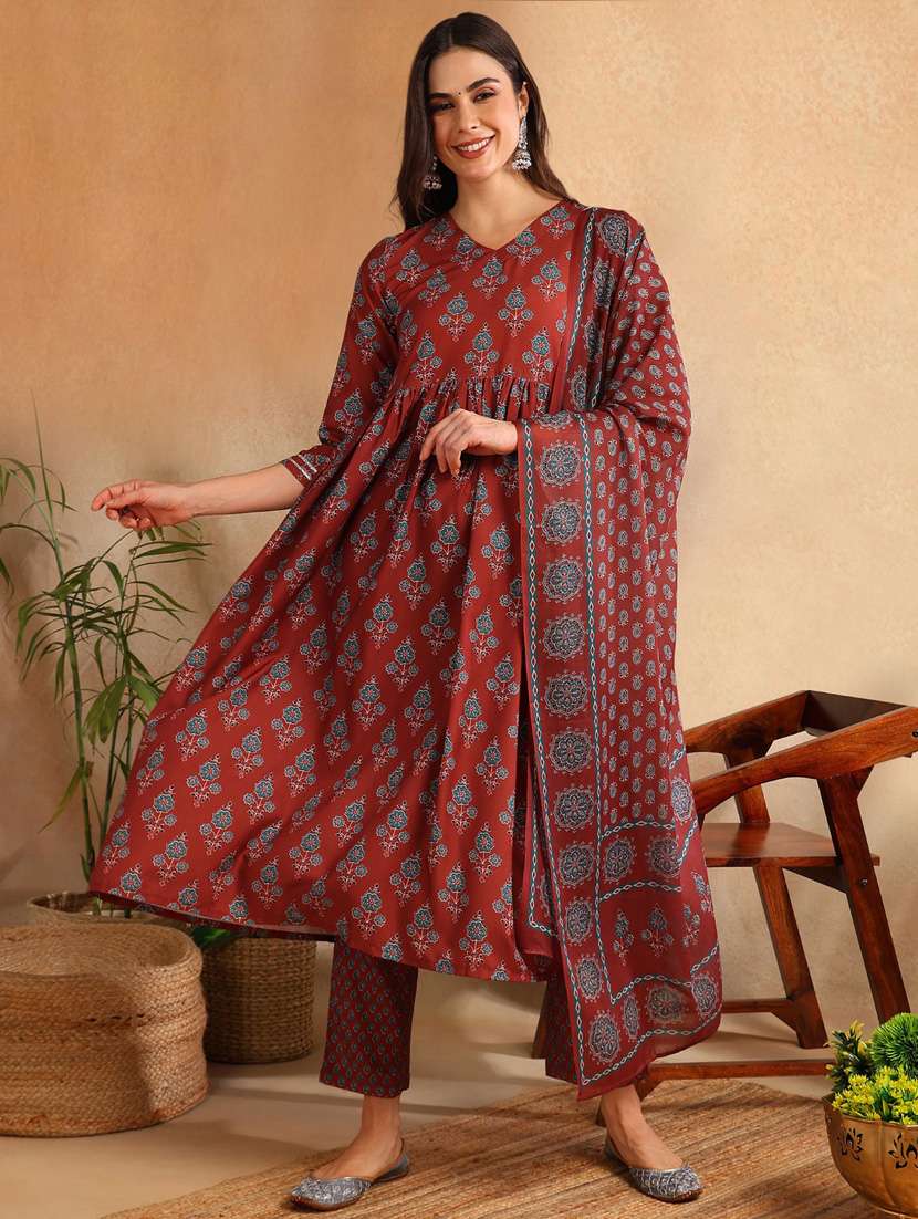women floral three quarter sleeve suit set - 21529298 -  Standard Image - 1