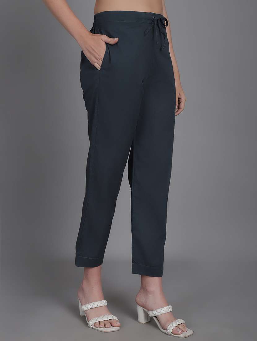 women solids ankle length flat front trouser - 21529328 -  Standard Image - 1