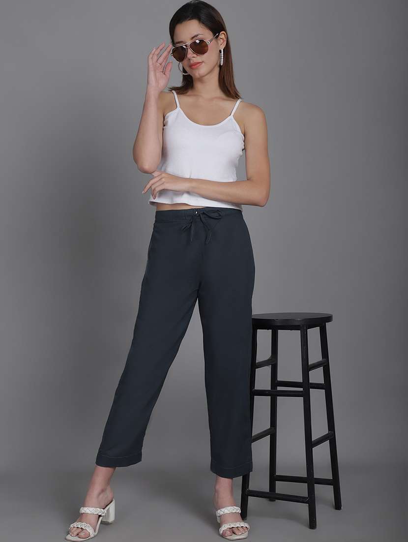 women solids ankle length flat front trouser - 21529328 -  Standard Image - 4