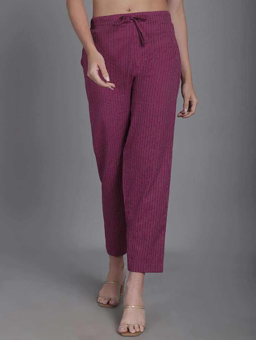 women stripes ankle length flat front trouser