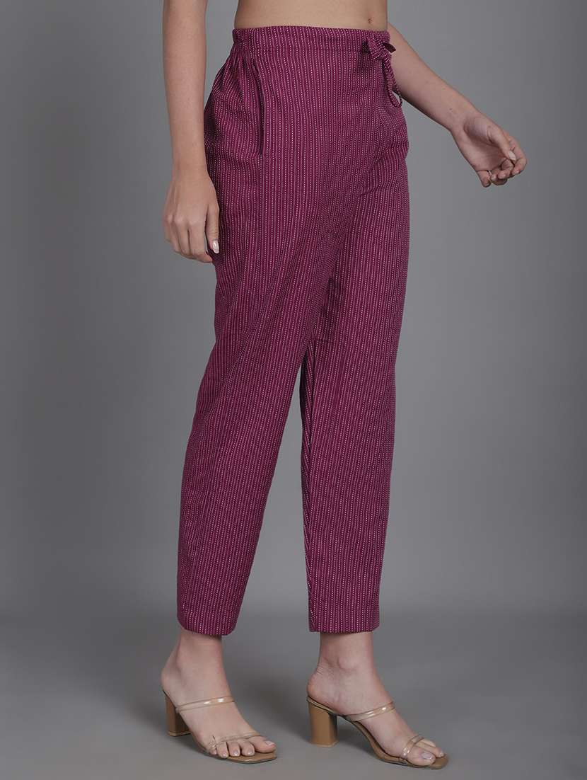 women stripes ankle length flat front trouser - 21529330 -  Standard Image - 1