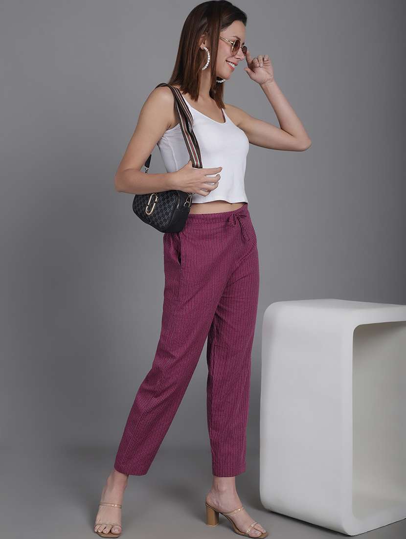 women stripes ankle length flat front trouser - 21529330 -  Standard Image - 4