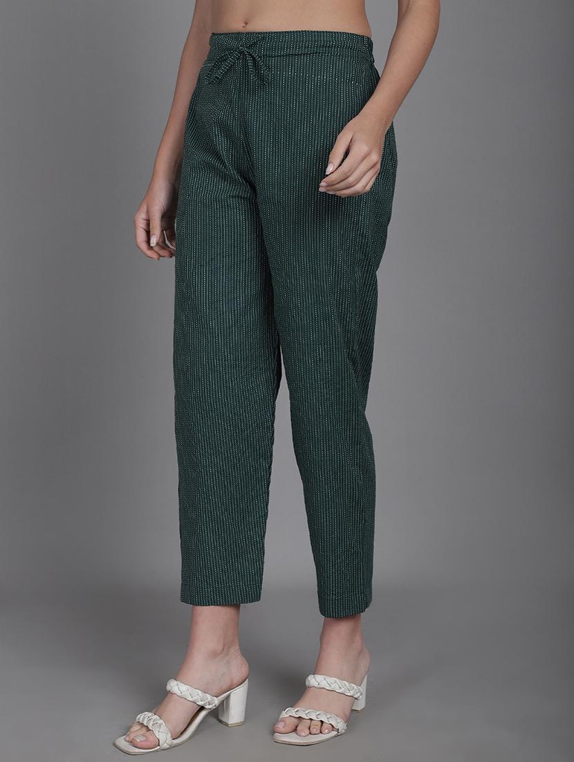 women stripes ankle length flat front trouser - 21529331 - Standard Image - 1