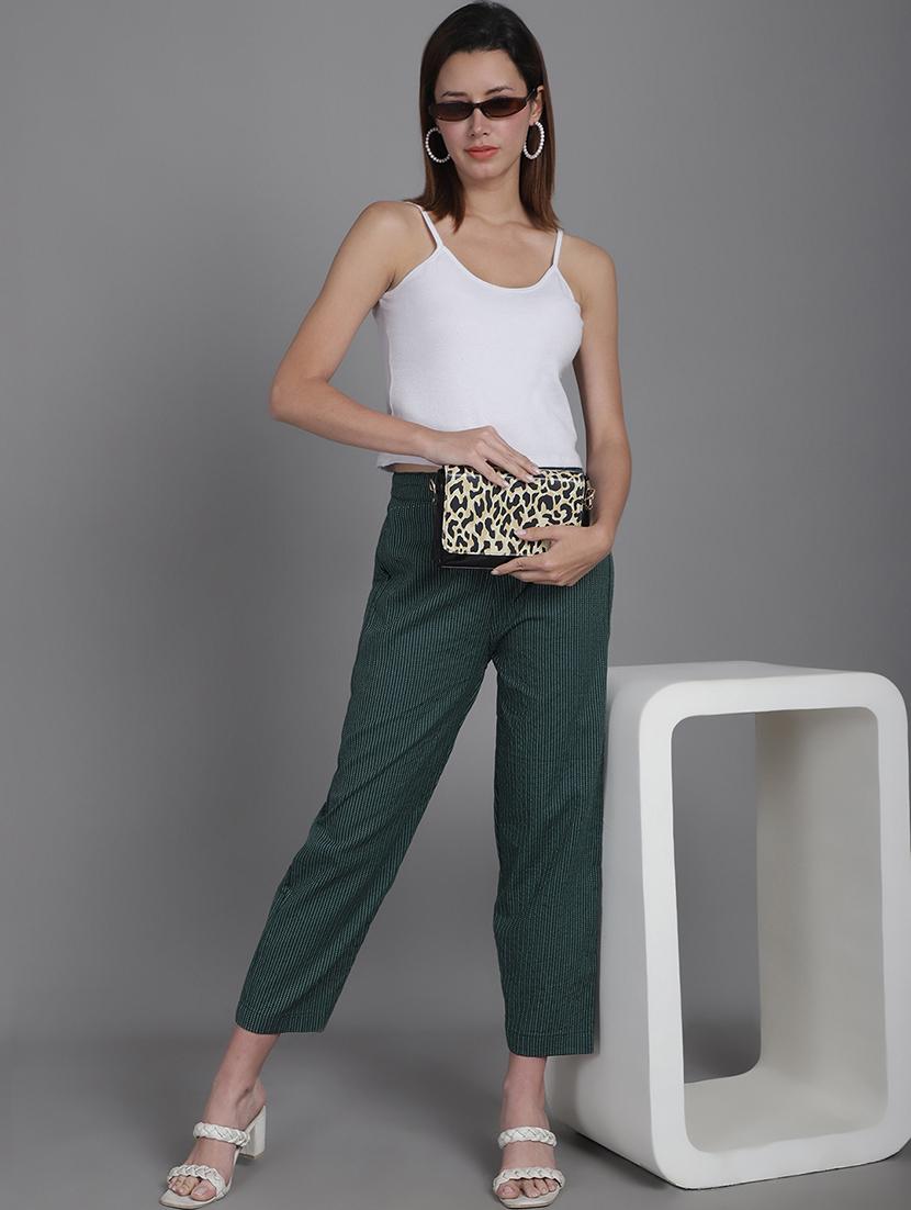 women stripes ankle length flat front trouser - 21529331 - Standard Image - 4