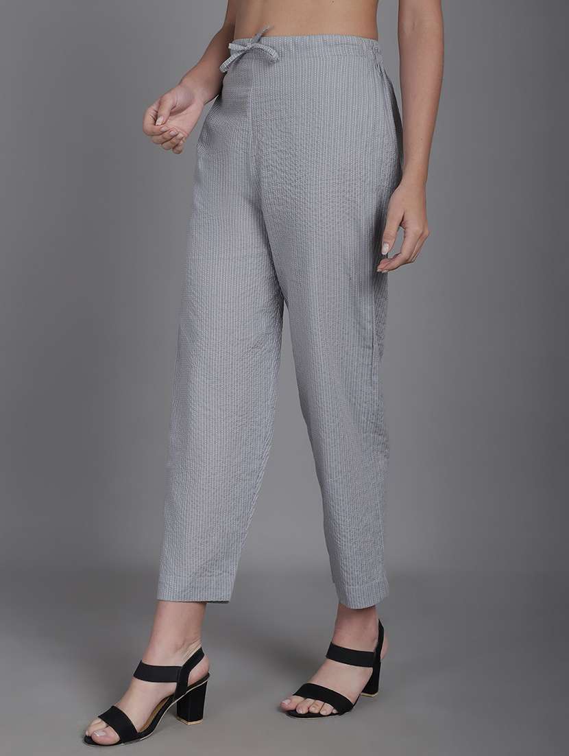 women stripes ankle length flat front trouser - 21529332 -  Standard Image - 1