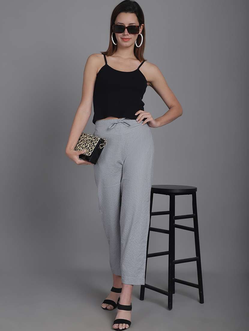 women stripes ankle length flat front trouser - 21529332 -  Standard Image - 4