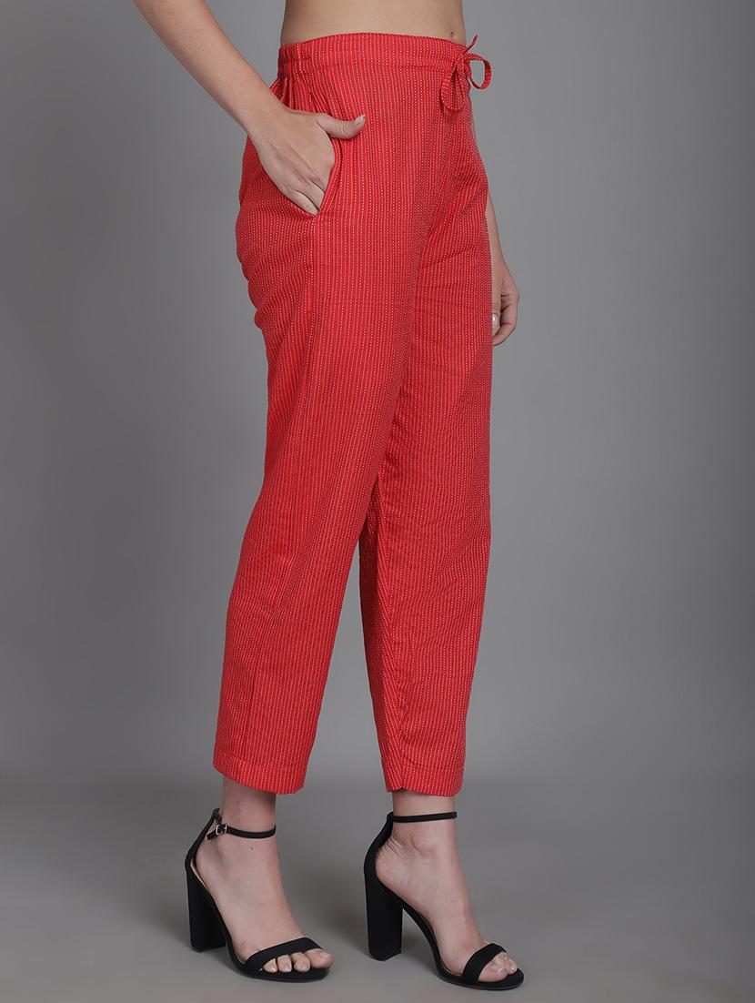 women stripes ankle length flat front trouser - 21529334 - Standard Image - 1