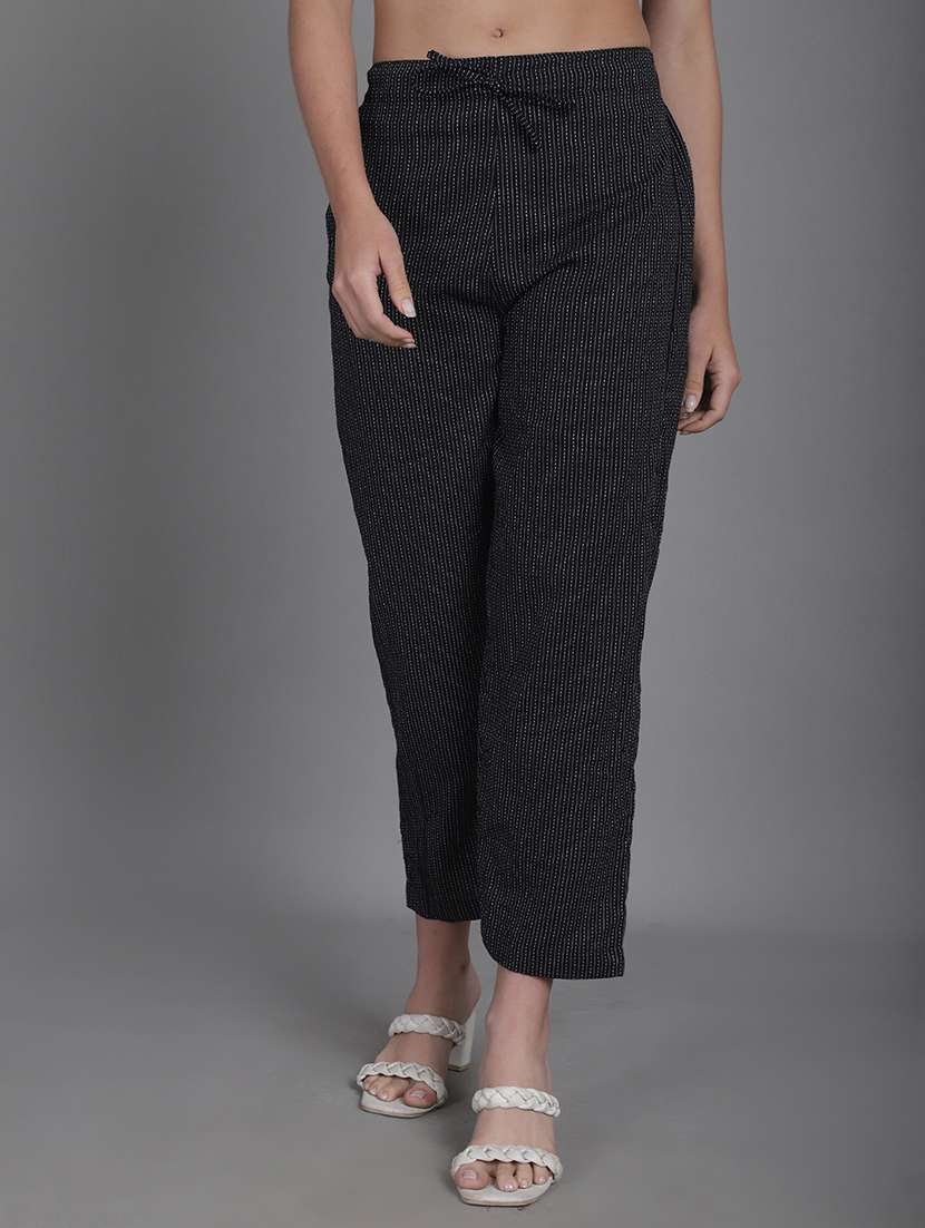 women stripes ankle length flat front trouser - 21529335 -  Zoom Image - 0