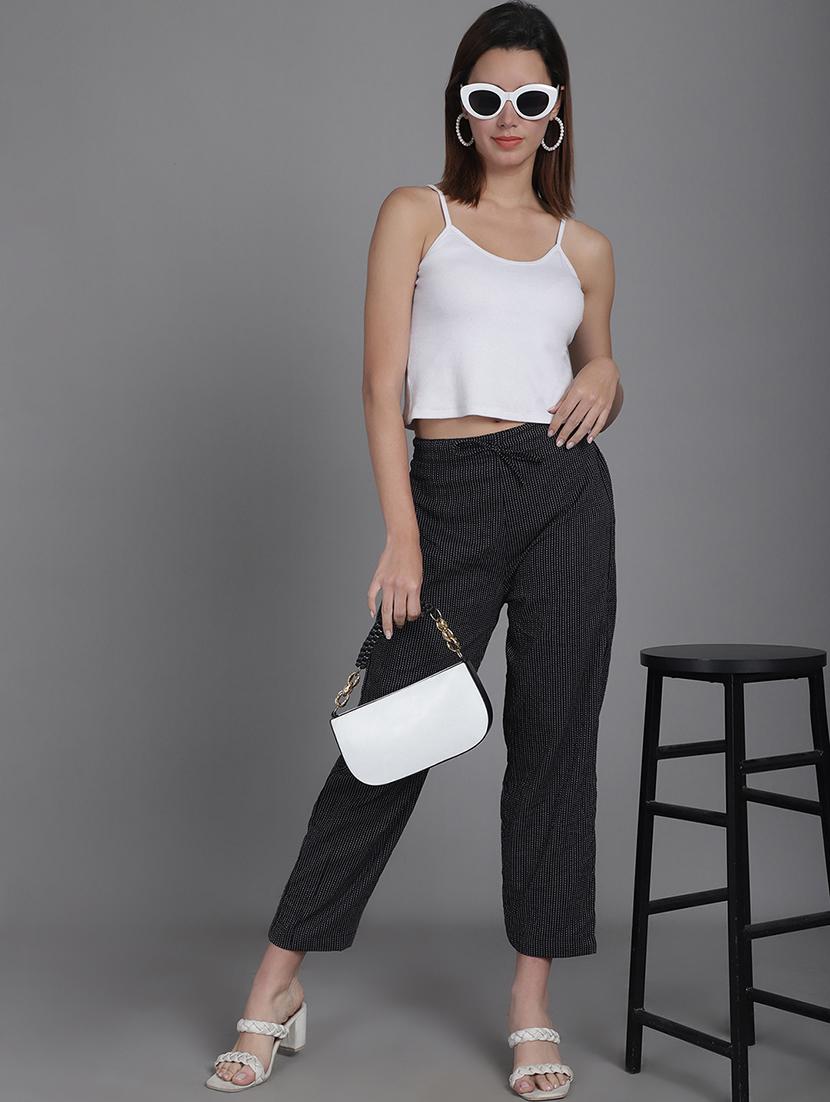 women stripes ankle length flat front trouser - 21529335 - Standard Image - 4
