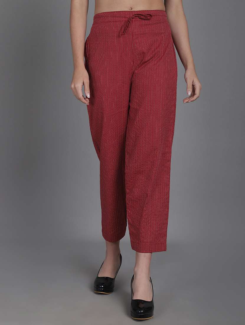 women stripes ankle length flat front trouser
