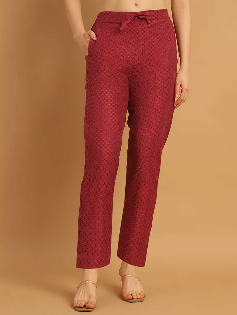 women printed ankle length flat front trouser
