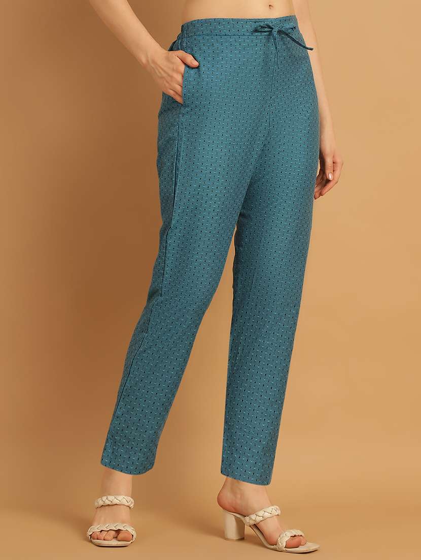 women printed ankle length flat front trouser - 21529365 -  Standard Image - 1