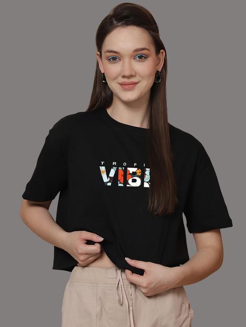women printed short sleeve crop t-shirt - 21529366 - Standard Image - 0