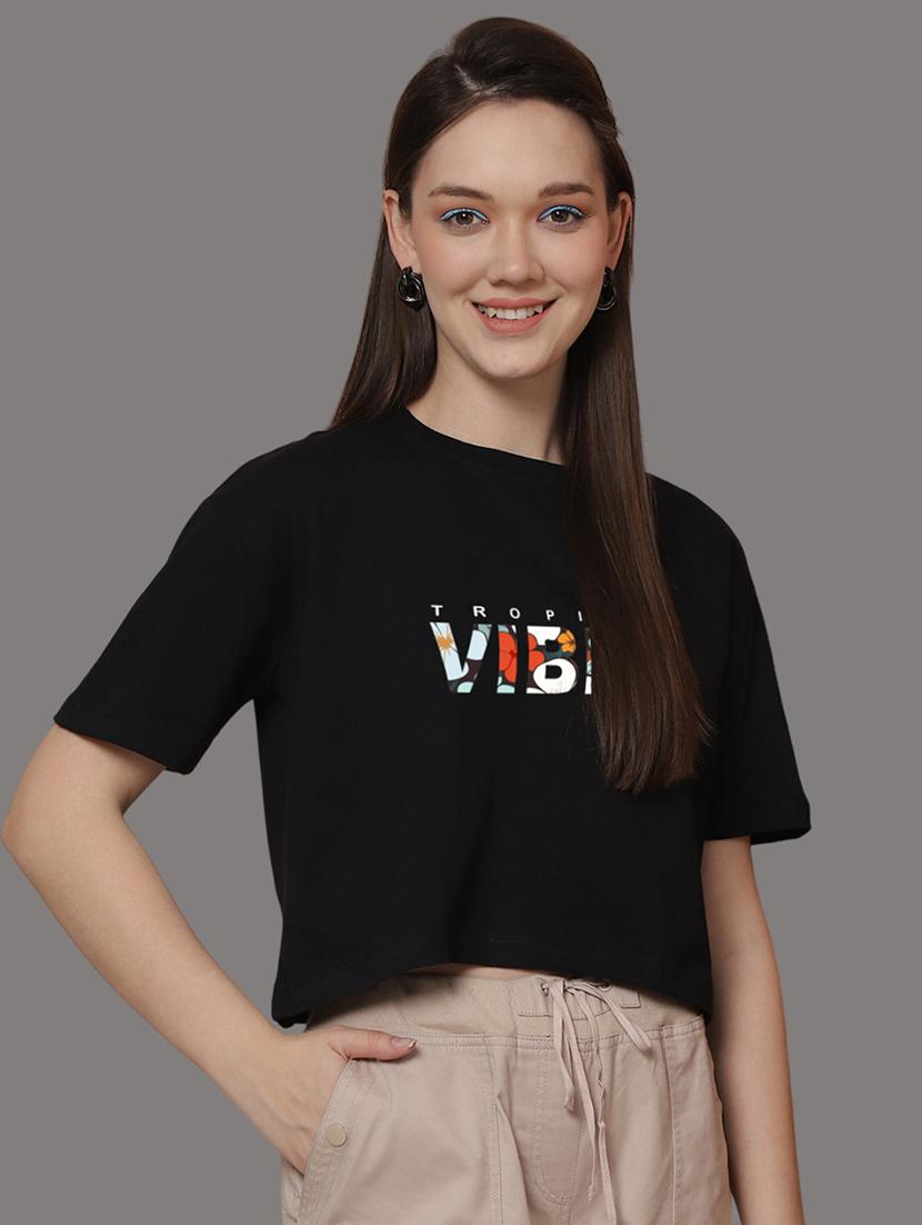 women printed short sleeve crop t-shirt - 21529366 - Standard Image - 1