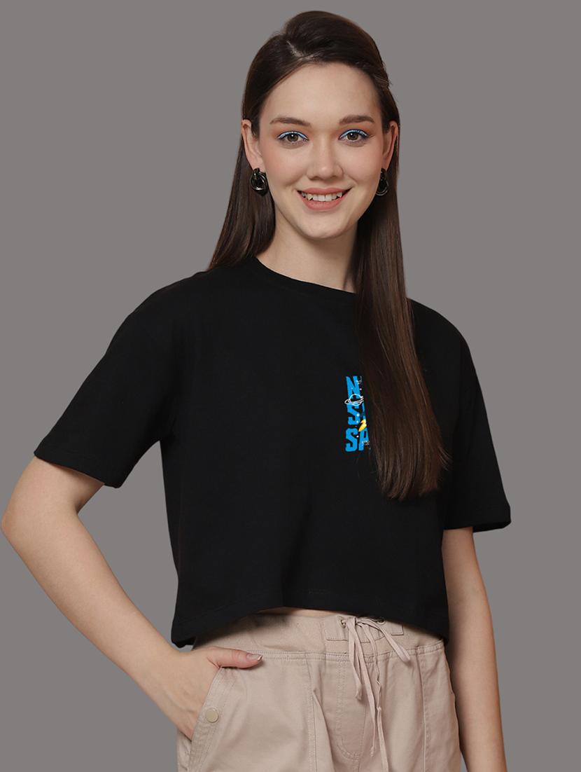 women printed short sleeve crop t-shirt - 21529369 - Standard Image - 1