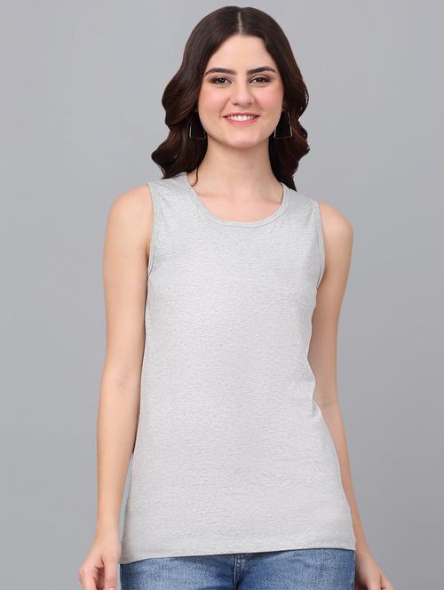 women grey cotton tank t-shirt - 21529440 - Standard Image - 0