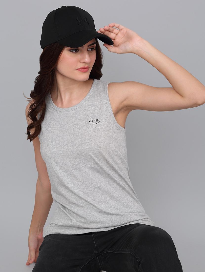 women grey cotton tank t-shirt - 21529443 -  Standard Image - 1