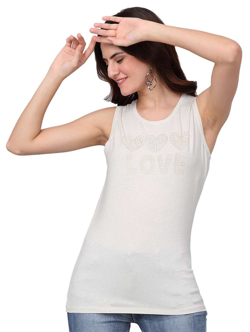women cream cotton tank t-shirt